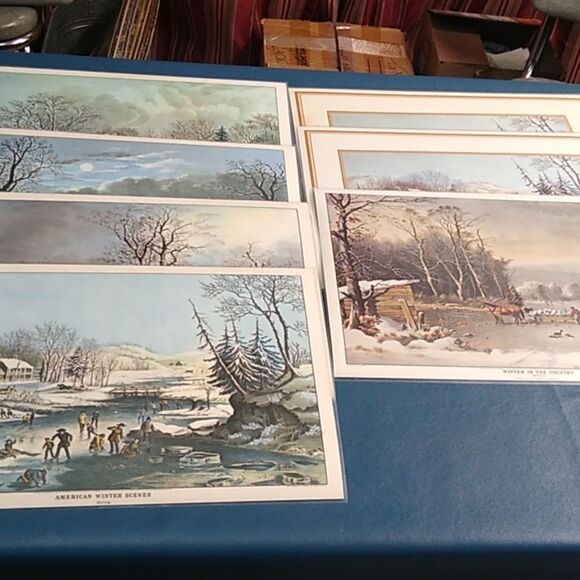 Currier and Ives Placemats Set (7) Mats Cottagecore Winter Farmhouse - Picture 8 of 11